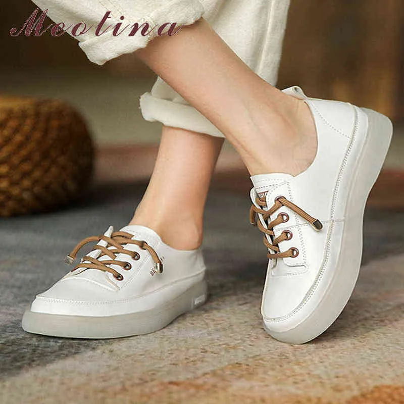 Meotina Chaussures Plates en Cuir pour Femme Casual avec Coussins et Lacets Tête Ronde Printemps Automne 2 9