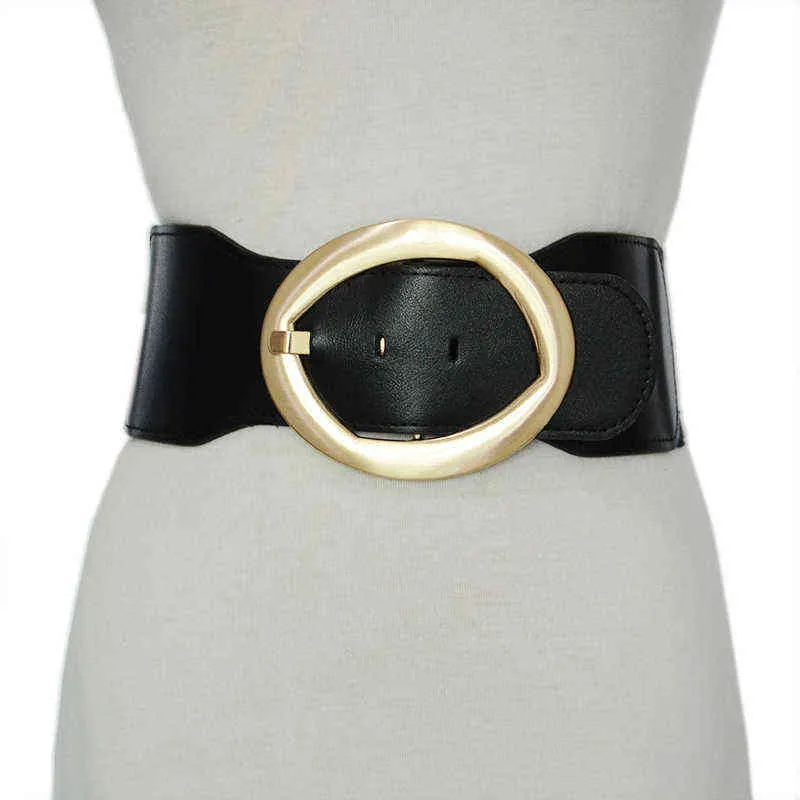 Hebilla ovalada Sello de cintura Nuevos cinturones anchos de cuero de PU para mujer Cinturón ancho de cintura elástica para mujer para la cintura del partido de maleza Marca BG-1662 G220301