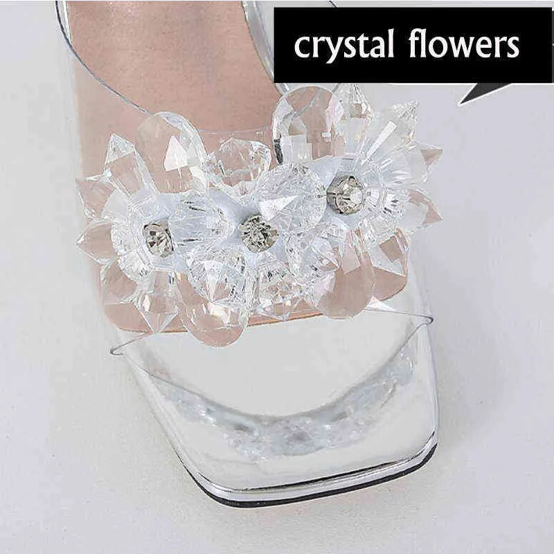 Sandals RYAMAG Women Summer New Crystal Flower Flip-flops Stage Catwalk Sheos Pumps Banquet High-heeled Slippers Big Size 220121