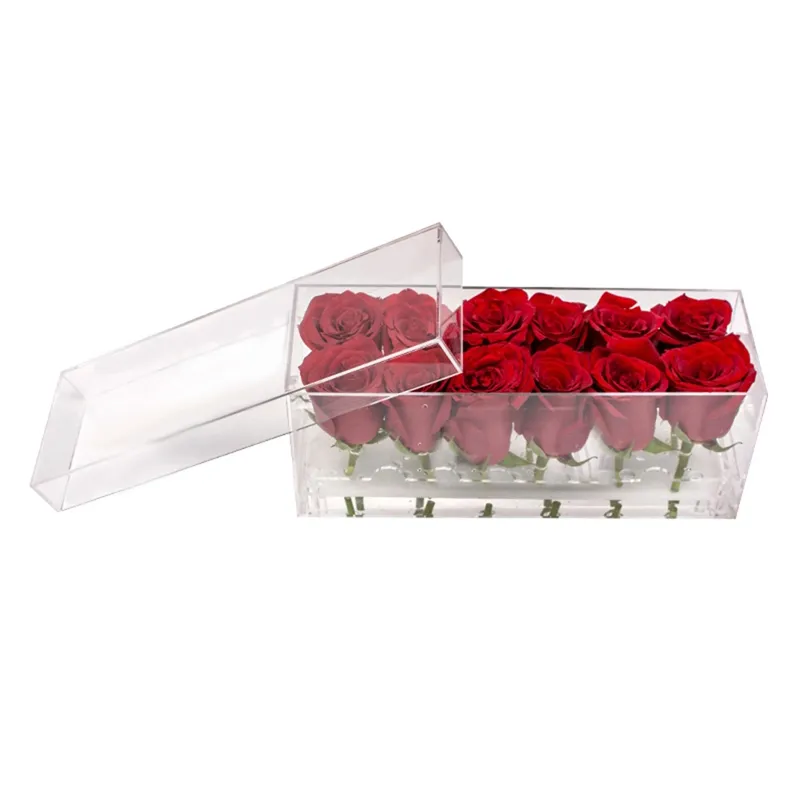 Прямоугольная прозрачная акриловая коробка с 12 отверстиями для цветов, органайзер для макияжа, водостойкая акриловая коробка для роз, коробка для свадебного подарка на день Святого Валентина, 273 г