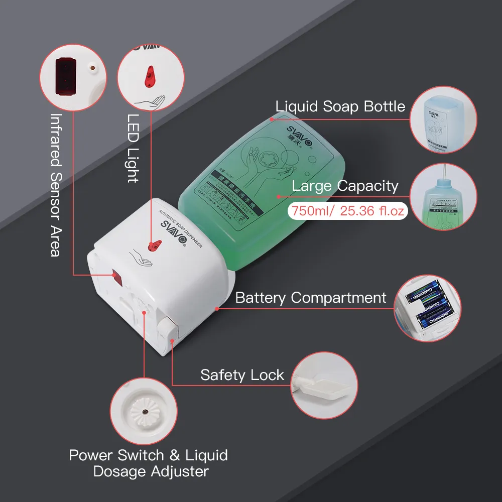 Dispenser automatico di sapone touchless in plastica ABS Dispenser di sapone disinfettante a mani libere con sensore intelligente a infrarossi bagno Y200407