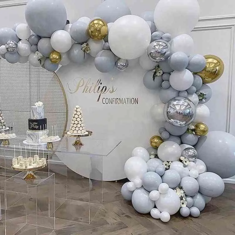 décoration de mariage ballon guirlande kit argent blanc chrome globos 4d balle bébé douche fond mur fête fournitures 211216