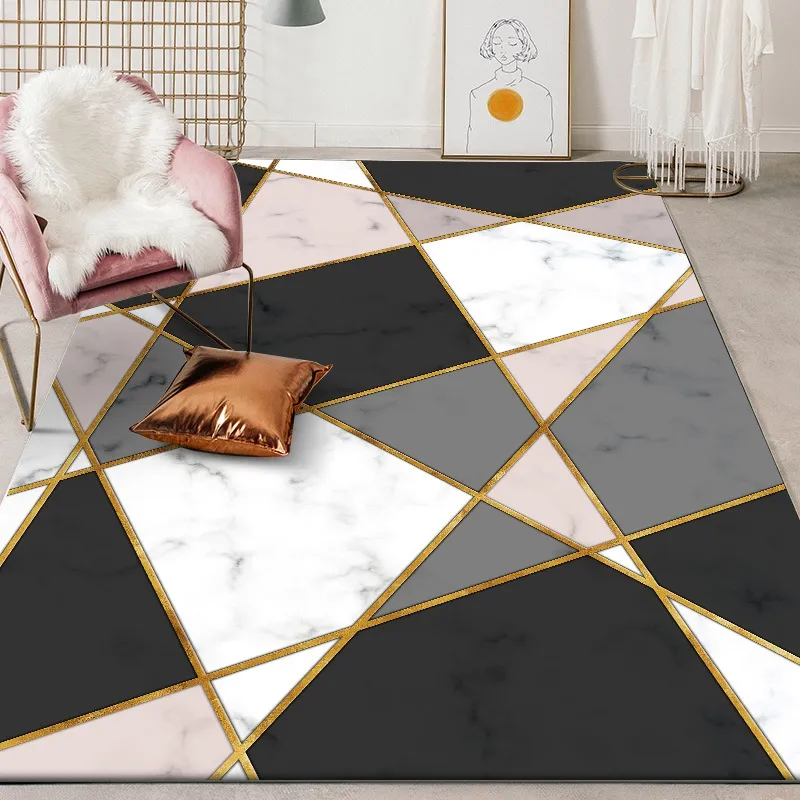 黒い黄色の幾何学的なカーペットとラグノルディックスタイルのリビングルームキッズベッドルームベッドサイドノンスリップフロアマットキッチンバスルームエリアラグ293N