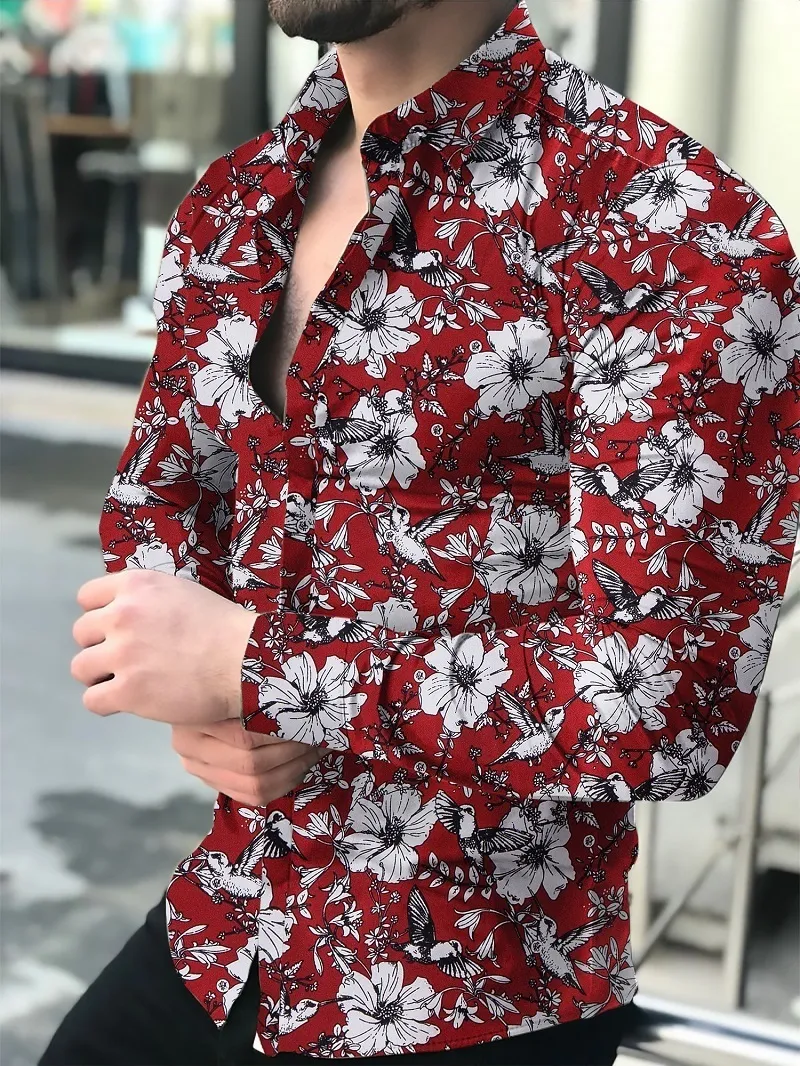Chemise pour hommes à manches longues hawaïen social luxe boutonné cardigan chemisiers en gros simple boutonnage col rabattu large 220309