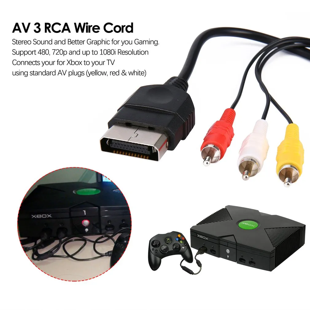 1,8m 6ft ljud video kompositkablar AV 3 RCA Cord Wire för Xbox Original Classic 1