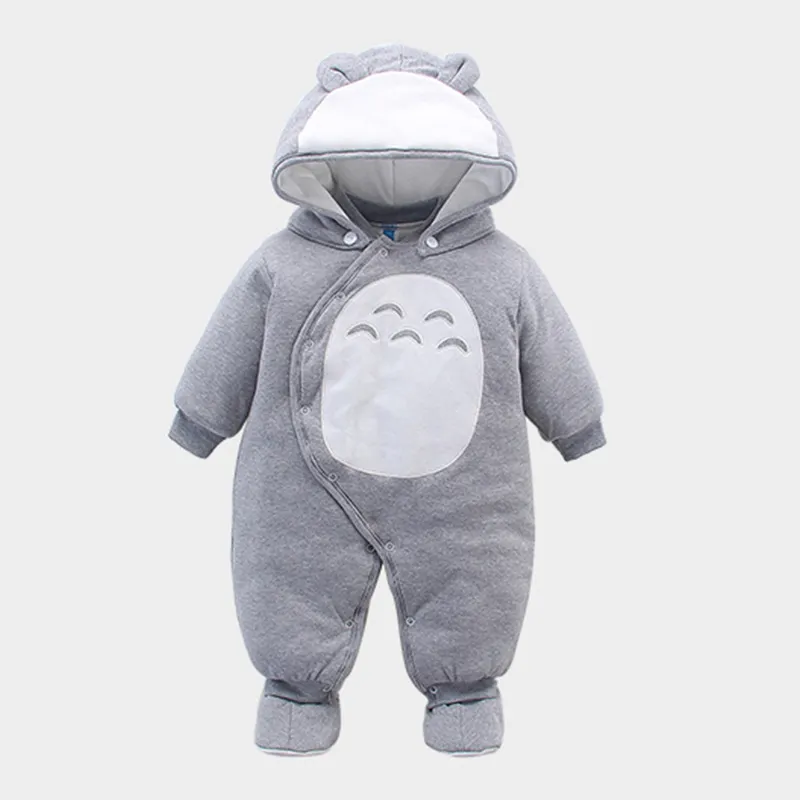 Newborn Baby Totoro Romper Japanese Anime Infant Cotton Boy Girl Hooded One-Piece Thick Clothes Winter Bebe Outfits 201023