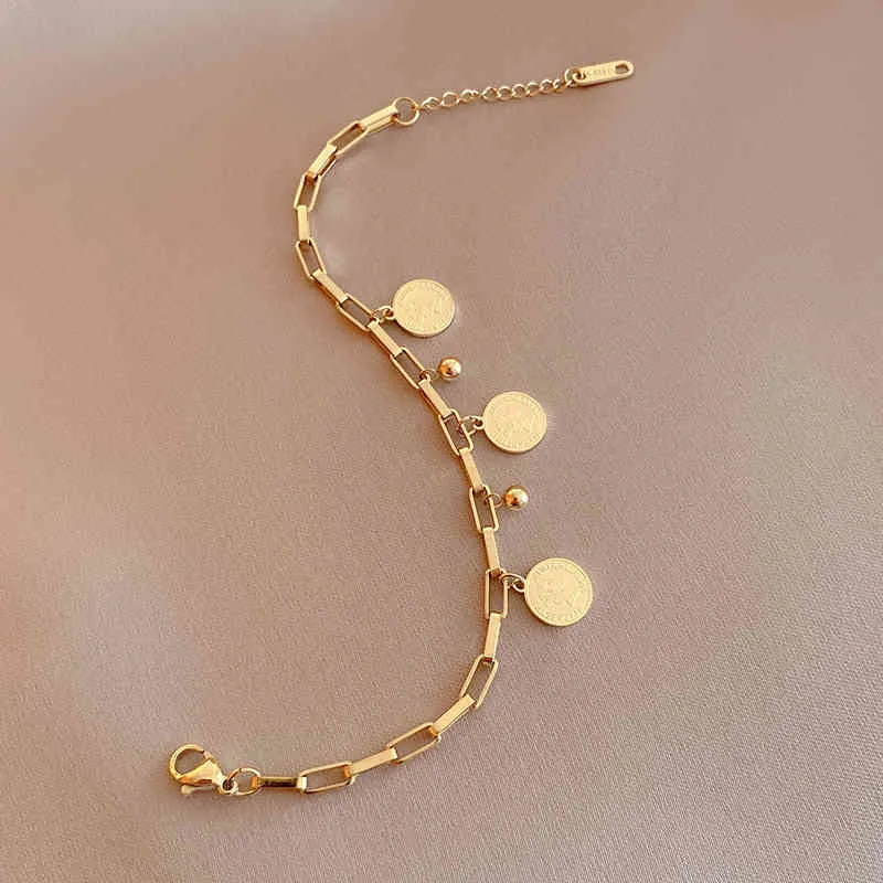 Nieuwe mode 14k gouden multilayer keten armbanden voor vrouwen parel portret munten charme armband boheemse sieraden cadeau 2021