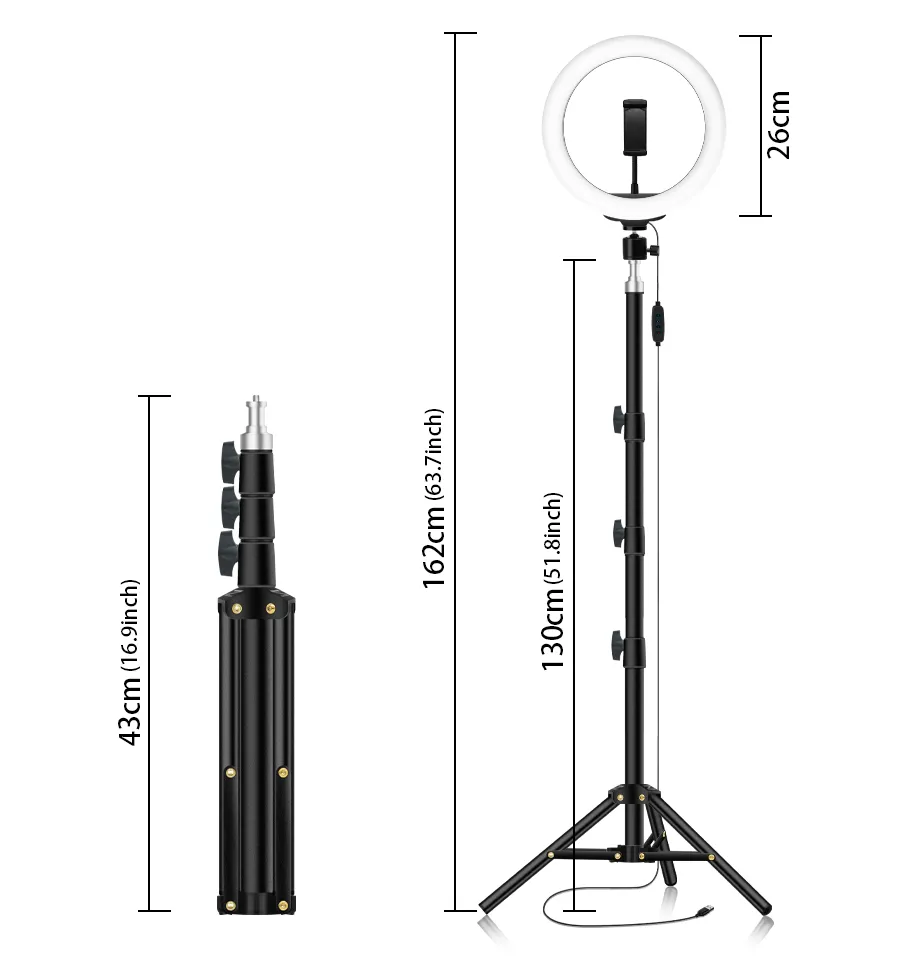 Высокий кольцевой светильник с подставкой для штатива, держатель для телефона, светодиодная круглая лампа, кольцевой светильник для фотосъемки, макияж для селфи, видео на YouTube Tiktok