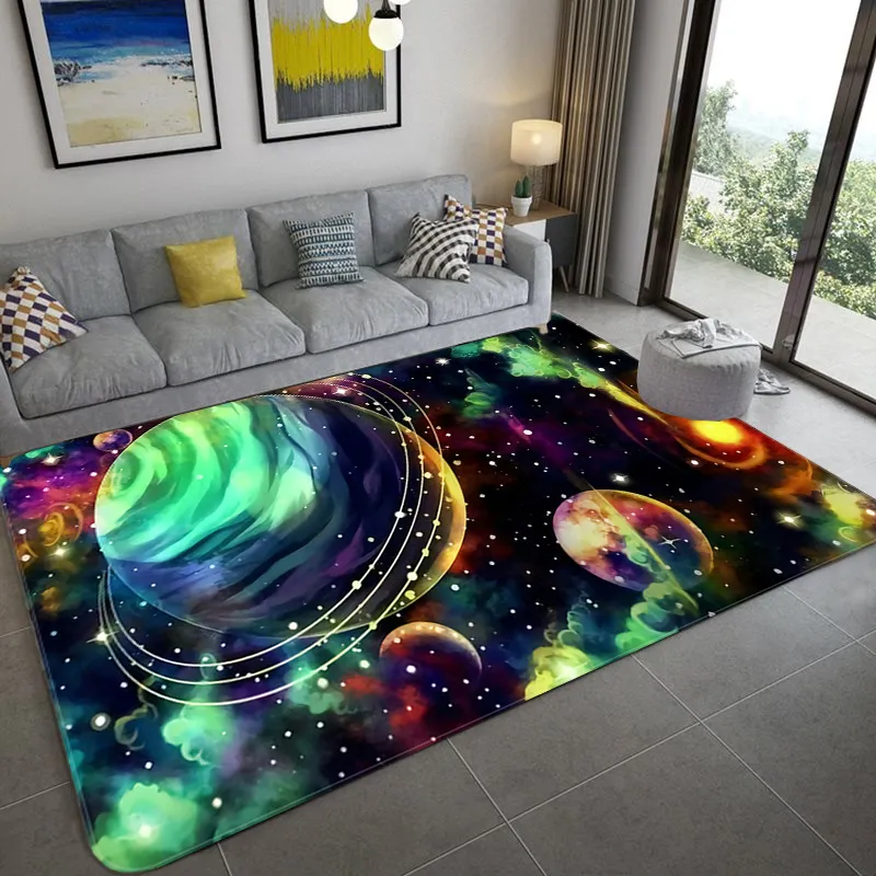 Space Universe Planet 3D Floor Carpet vardagsrum Stor storlek flanell mjuk sovrum matta för barn pojkar toalettmatta dörrmatta 2012121733