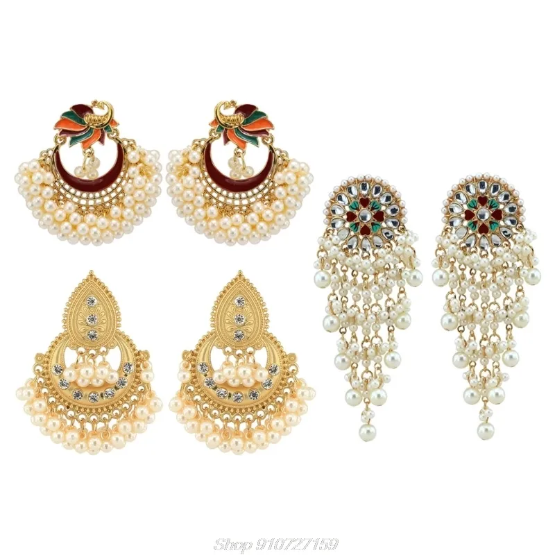 es de boucles d'oreilles ethniques Bollywood pour mariée Kundan, perles de paon, Jhumka Jhumki, boucles d'oreilles indiennes, mode N30 20, livraison directe B1205