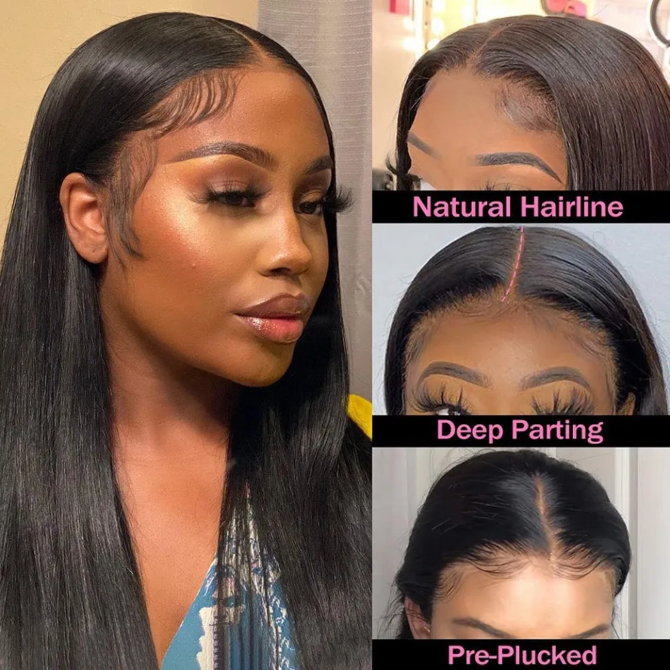 The New 150% Remy Baby Hair Lace Front Wig Straight Human Hair Transparent 13X4 Lace Front T Part Wig Natural Hairline