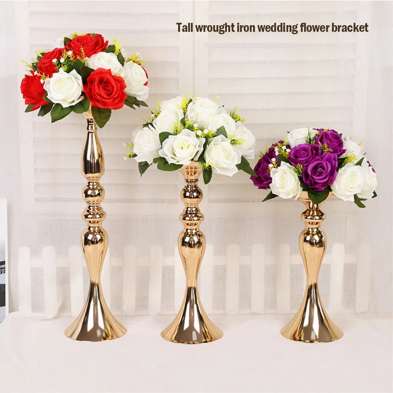 Candle Holders Gold White Silver Wedding Decor Metal Candlestick Flower Stand Vase Table Centerpiece Event Rack Road Lead 220226