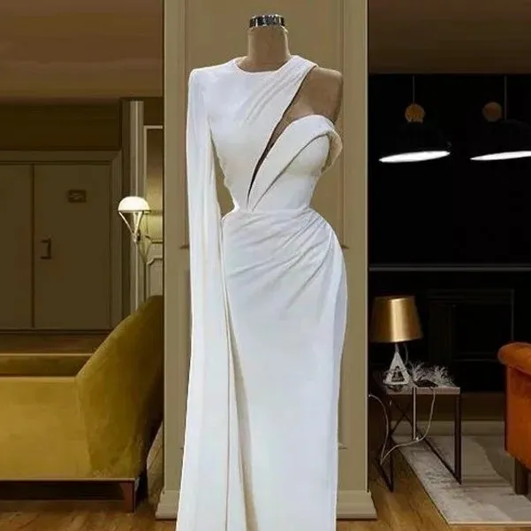 Białe, współczesne sukienki wieczorne długie 2021 jedno ramię arabskie aso ebi formalne suknie imprezowe balowe satynowe plisaty szatę de caftan abaya duba302m