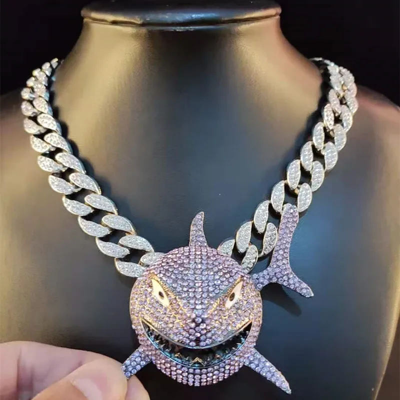 Ожерелье с подвеской в виде акулы большого размера для мужчин 6IX9INE Хип-хоп Bling ювелирные изделия с ледяным кристаллом Майами Кубинская цепочка модные украшения Y122291O