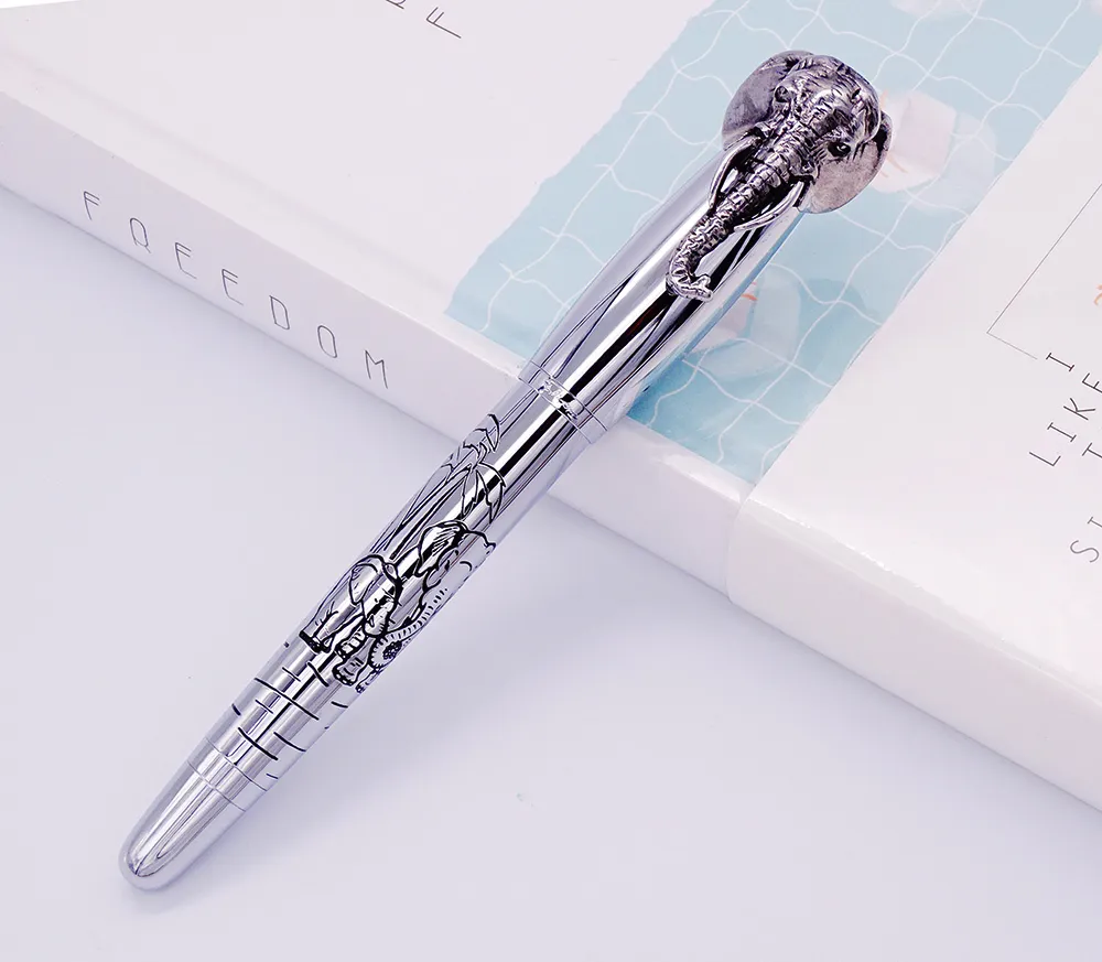 Fuliwen Roller Pen Elephant Head on Cap, Delicate Silver Signature Pen, Smooth Refill Business Office Home School Supplies 201111