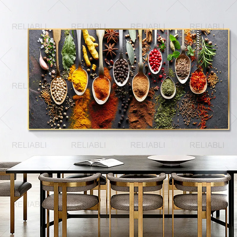Moderne épices cuillère cuisine nourriture affiches et impressions toile peinture mur photos pour cuisine Restaurant décor à la maison Cuadros Art