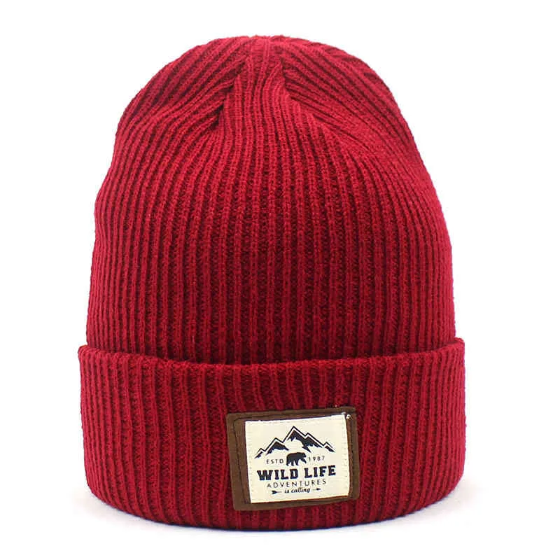 Autumn Winter Letter Label Skullies Beanies Caps for Men Women039s Solid Knitted Hat Outdoor Warm The North Mountains No Face3460895