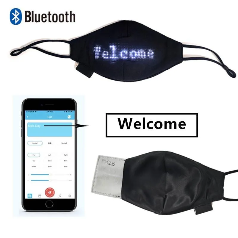Maschera luminosa a LED Maschera luminosa programmabile Bluetooth con filtro PM2 5 APP telefono cellulare Modifica modello Regalo di Natale228q