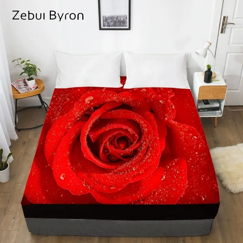 Sábana personalizada en 3D con sábana ajustada elástica, Funda de colchón con estampado de flores Queen King Rose, 200, 150, 160, 180x200, envío directo 201113241y