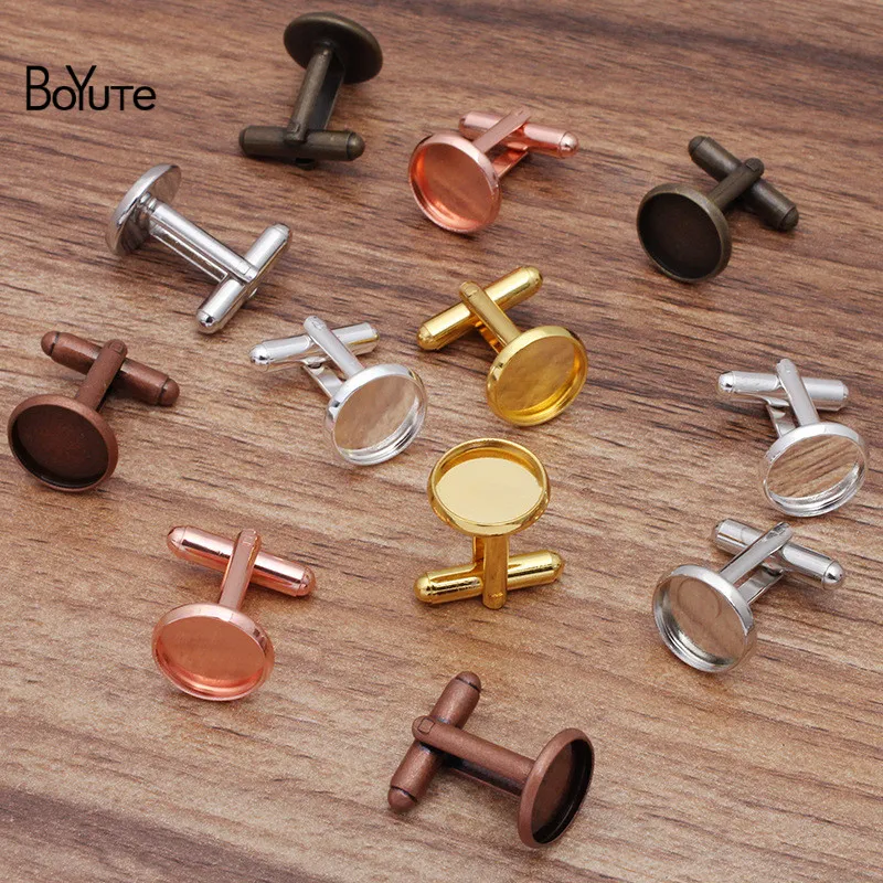 BoYuTe 20 pièces 12MM 14MM 16MM 20MM Cabochon Base métal français boutons de manchette blancs plateau lunette bricolage vêtements pour hommes Accessori292U