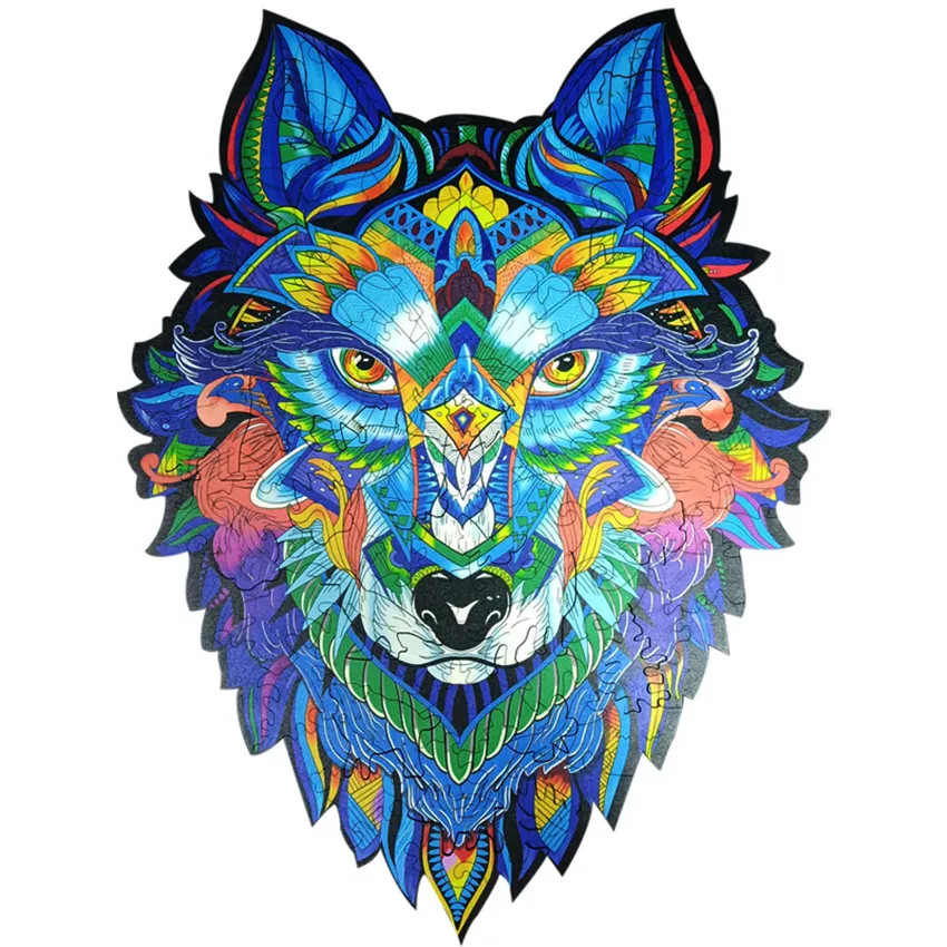 Unique Wooden Animal Jigsaw Puzzles Mysterious Wolf Puzzle Gift For Adults Kids Educational Fabulous Gift Interactive Games Toy312N