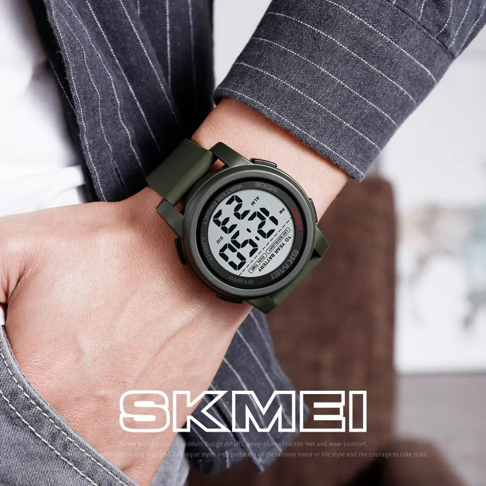 Skmei relógio digital masculino com bateria de 10 anos, luz de fundo, tempo duplo, esportivo, mostrador grande, à prova d'água, gel de sílica, relógio masculino, reloj 15287a