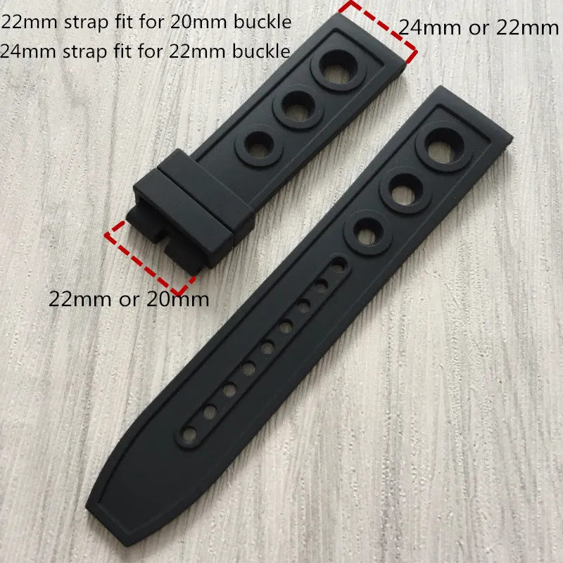 22 / 24mm zwarte siliconen rubberen horlogeband riem met horloges dikker gesp riem horloge accessoires fit bre-itling
