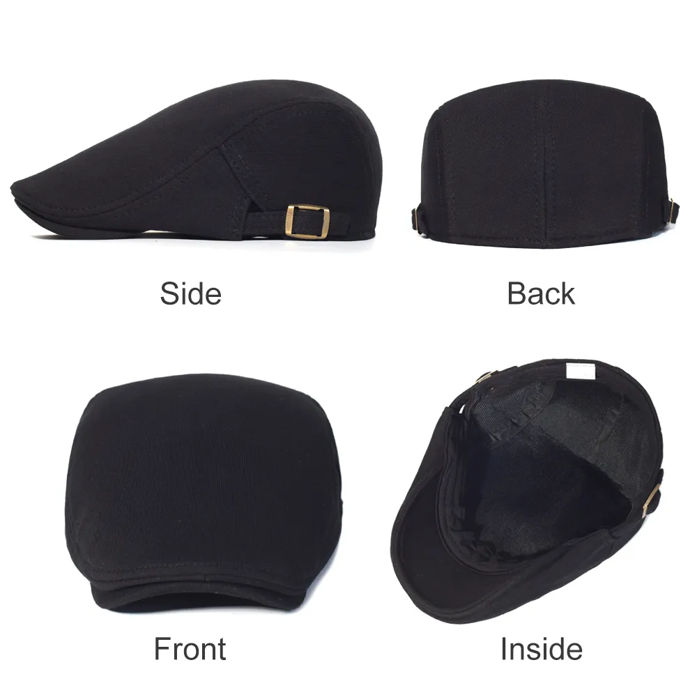 Coton réglable Newsboy Caps Hommes Femme Casual Béret Plat Ivy Cap Doux Couleur Unie Conduite Cabbie Chapeau Unisexe Noir Gris Chapeaux 2012222c