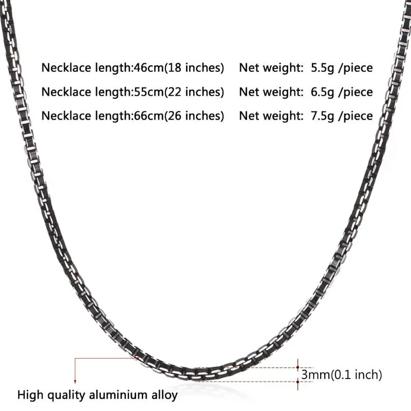 قلادة سوداء الصندوق الأسود 3 مم للرجال عالي الجودة رجال الأولاد مجوهرات كاملة الألومنيوم سبيكة 3 حجم N204G1185K