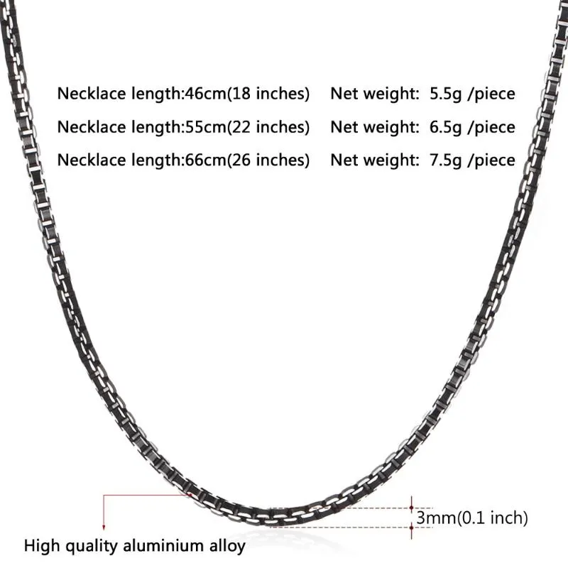 Black Box łańcuch 3 mm modny naszyjnik dla mężczyzn Wysokiej jakości męskie biżuteria w całym stopie 3 rozmiar N204G1185K