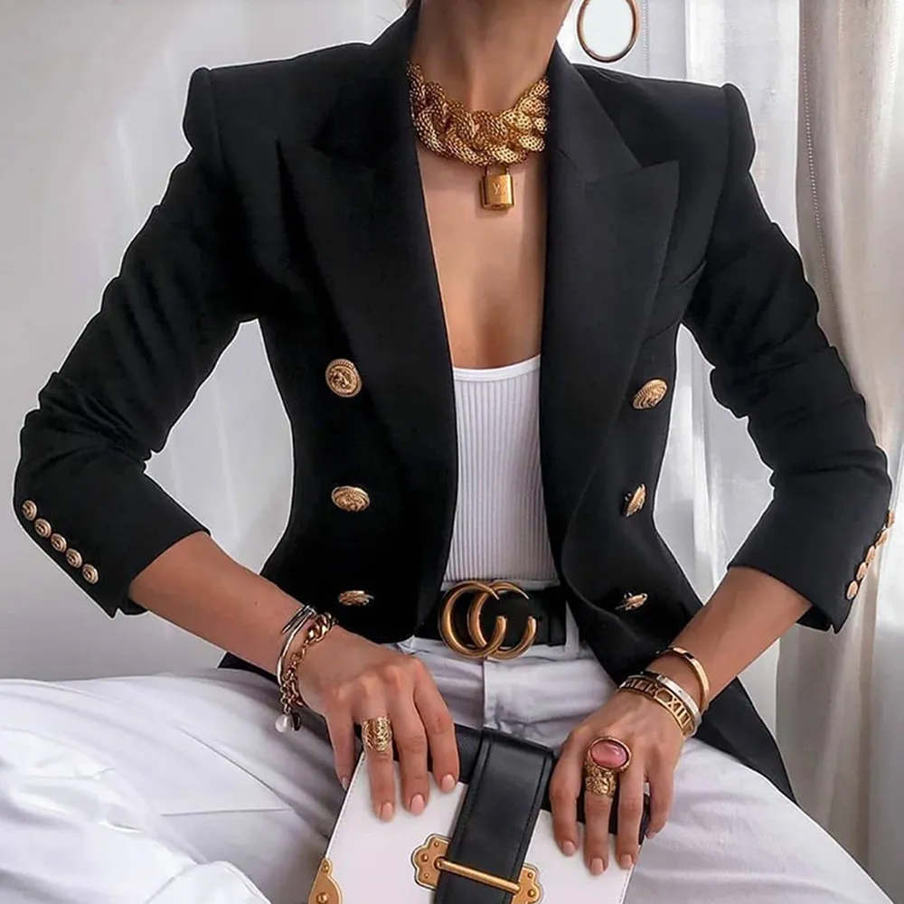 Blazer Jacket Women039s Buttes chics à poitrine double Blazer Slim Fit Gorgeous Coat Office Dames Tendies Elegant Streetwear 2370745