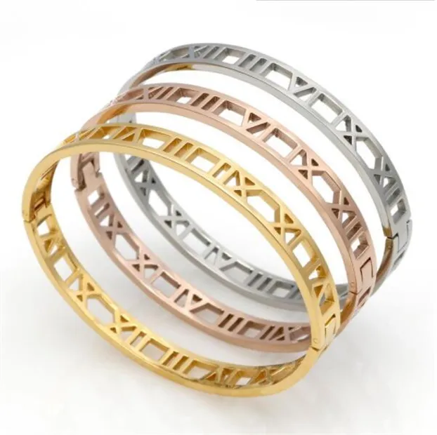 Moda jóias prata aço inoxidável manilha pulseira romana jóias rosa ouro pulseiras para mulheres moda amor bracelet322d