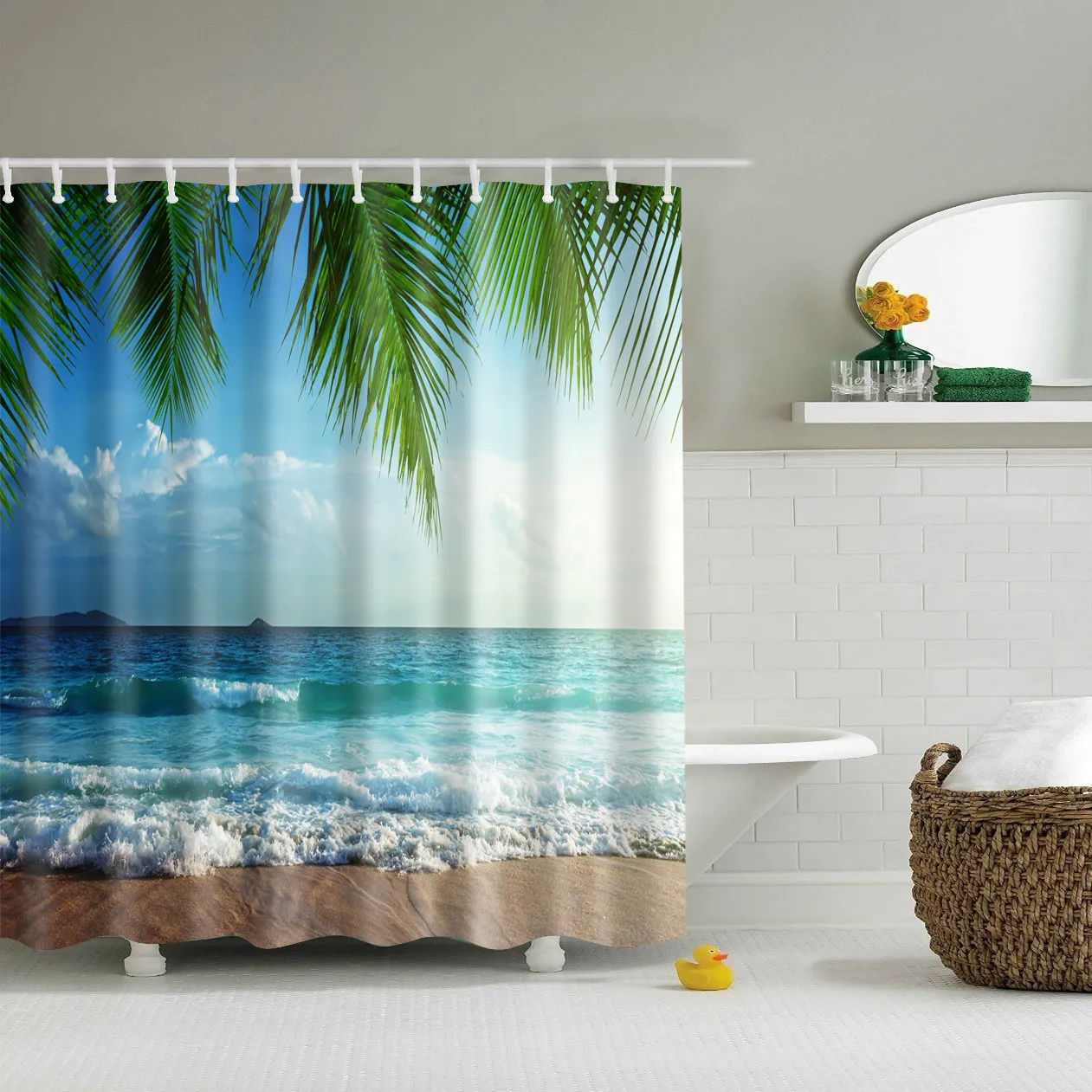 Forêt de rideau de bain 3D pour salle de bain rideau plante verte plage rideau de douche longue 180 * 200cm LJ201130