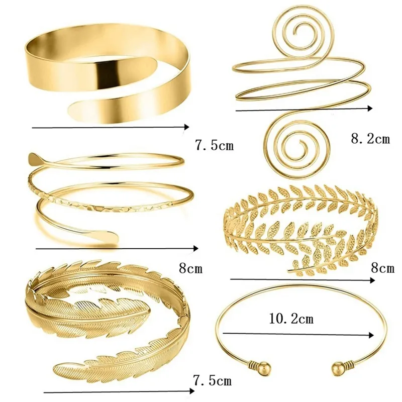 6 stycken set armarmband för kvinnor flickor guld färg mental öppen övre arm armband armband enkel justerbar armlett armband set y1205m