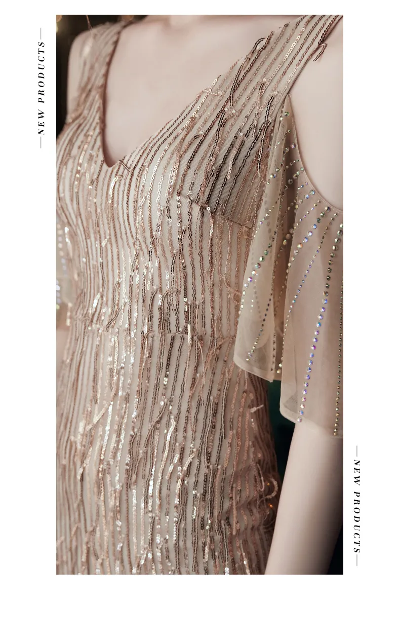 Avondjurk met halve mouwen en V-hals Elegant Abendkleider 2020-stijl Robe De Soiree met lovertjes Zeemeermin Avondjurken Lange jurk LJ201118