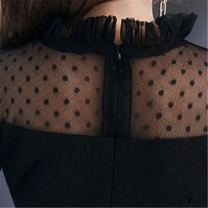 È YiiYa Abito da sera Fashion Dot Print Nero Lungo A-Line Abiti formali Manica lunga Chiffon Elegante abito da festa LJ201123