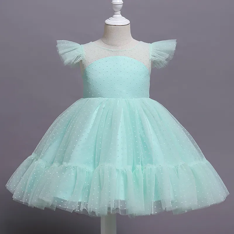 Robe d'été pour filles, tenue princesse de fête d'anniversaire, à pois, motif floral, Tutu de mariage, moelleuse, 220309