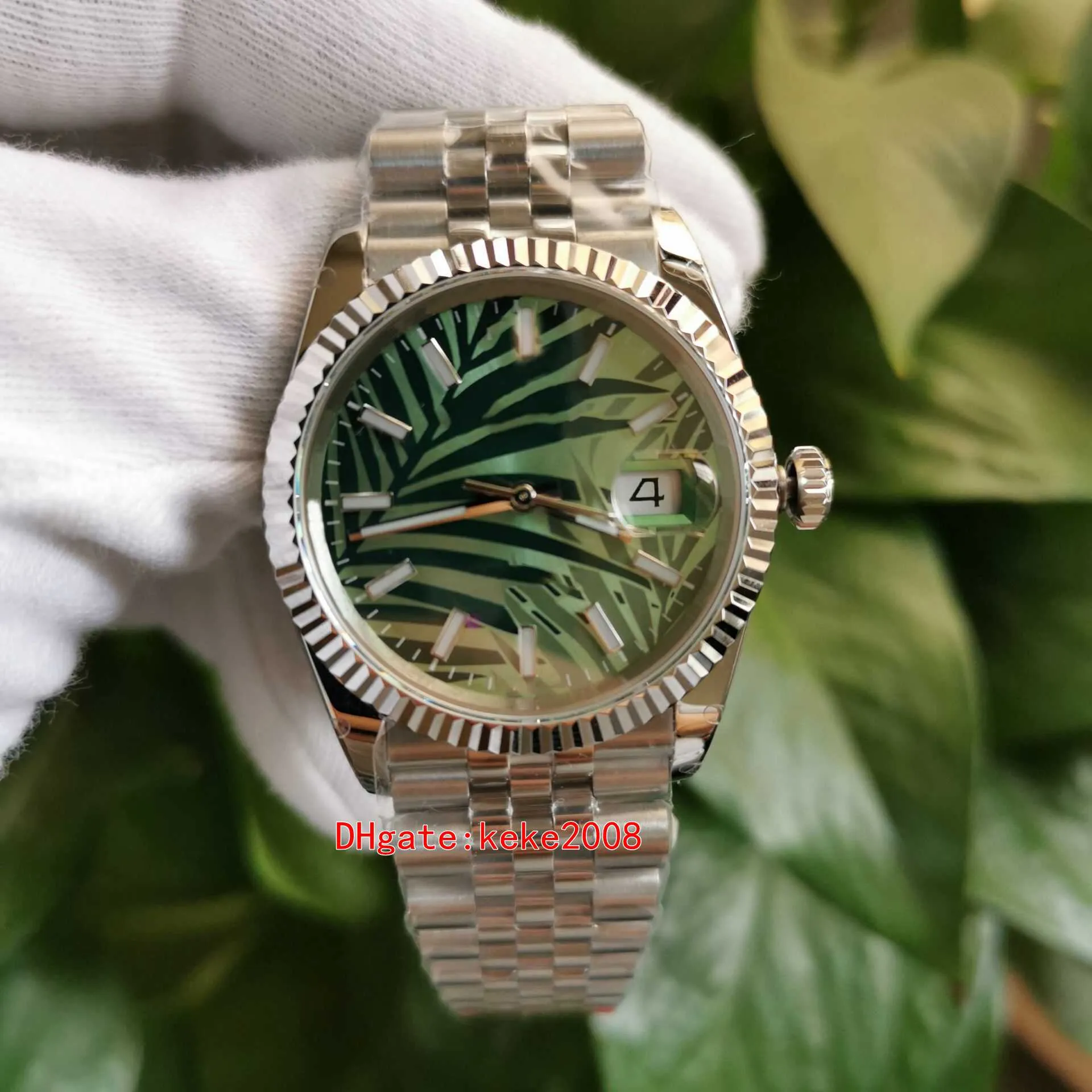 Bp relógios masculinos relógios de pulso 126234 36mm mostrador verde oliva vidro safira aço inoxidável 316l pulseira jubileu luminescente automati188l