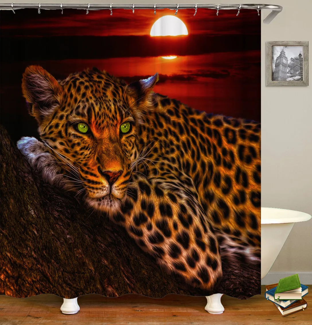 Oloey 3D Baskı Hayvan Duş Perdeleri Banyo Ekranları Banyo Dekor Için Su Geçirmez Perdeler Özelleştirilmiş Lion Tiger Beast 201127