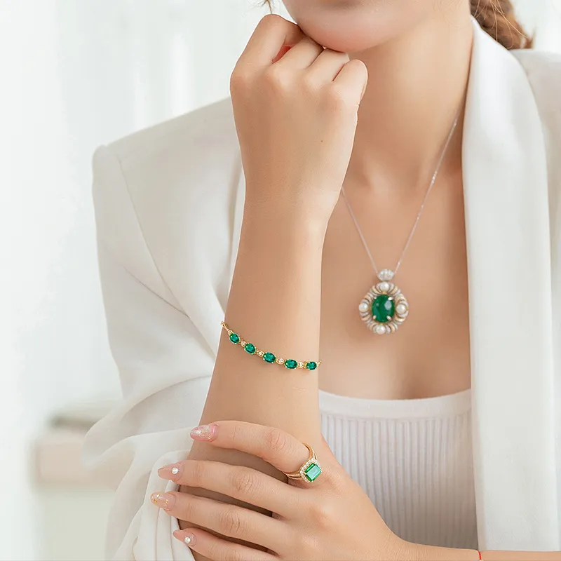 14K Gold Natural Emerald Gemstone Bracelets for Women Pulseira Feminina Bizuteria Joyas Pulseras De Ley 925 Mujer Bracelets Girl B1205