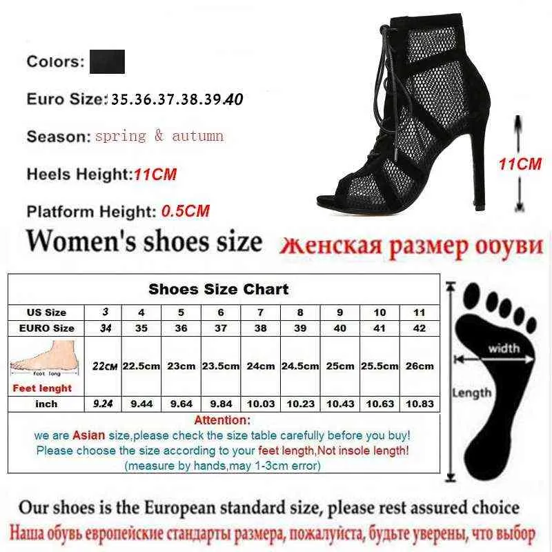 Jurk Schoenen Mode Basic Sandals Laarzen Vrouwen Hoge Hakken Pumps Sexy Holle Mesh Lace-Up Cross-Tied Party 35-43 220303