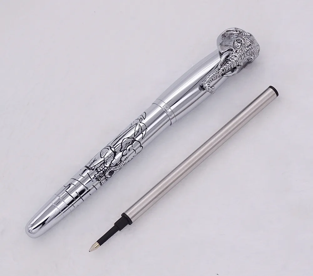 Fuliwen Roller Pen Elephant Head on Cap, Delicate Silver Signature Pen, Smooth Refill Business Office Home School Supplies 201111