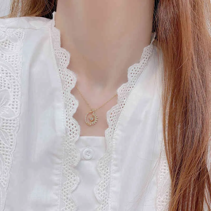 Bijoux fins plaqués or 14 carats et colliers de chaîne en zircon micro-incrusté de lune pour femme collier quotidien simple