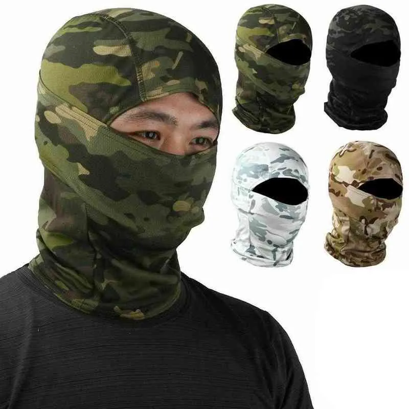 Taktisk kamouflage Balaclava Caps Full Face Mask Cs Head Hood Army Jakt Cykling Sport Hjälm Liner Cap Military Scarf Y1229