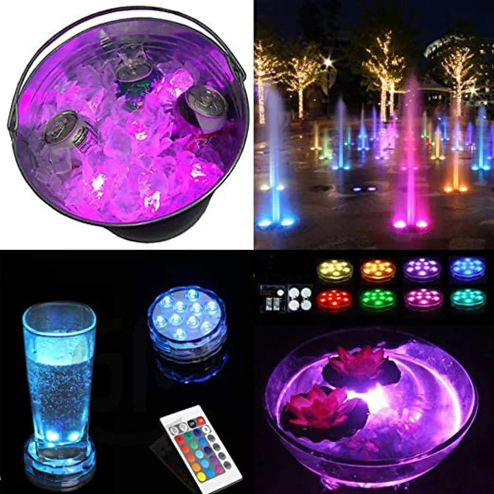 10 LED-Tauchknopf-Lichter für Aquarium, bunte Unterwasser-wasserdichte Lichter, Highlight-Fernbedienung, 7 Farben, Wassertank-Lichter