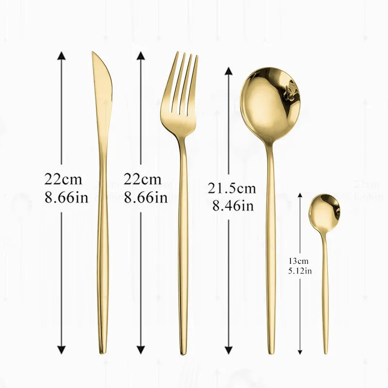 Cozinha Talheres Aço Inoxidável Forquilha Spoons Facas Gold Dinnerware Set Chartlery Case Eco Friendly 201130