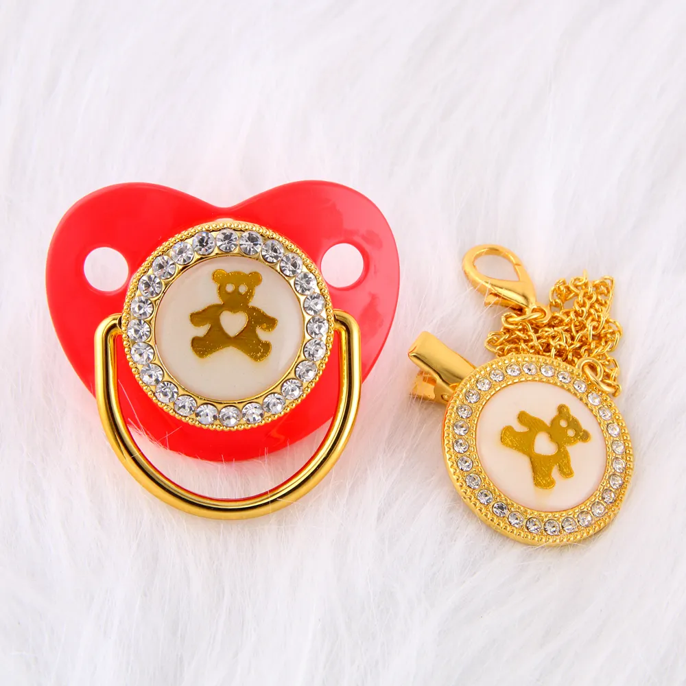 Bling Bling Luxo Rhinestone Reddier Lovely Golden Bear Recém -nascido Silicone Ortodôntico Mamilo Sono Soother1618326