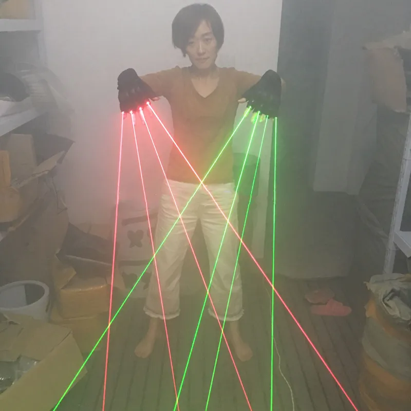 Guanti laser rosso verde Danza Stage Show Guanti da palco Luce con lampade laser e luci LED Palm DJ Club Party Bar 2012309c