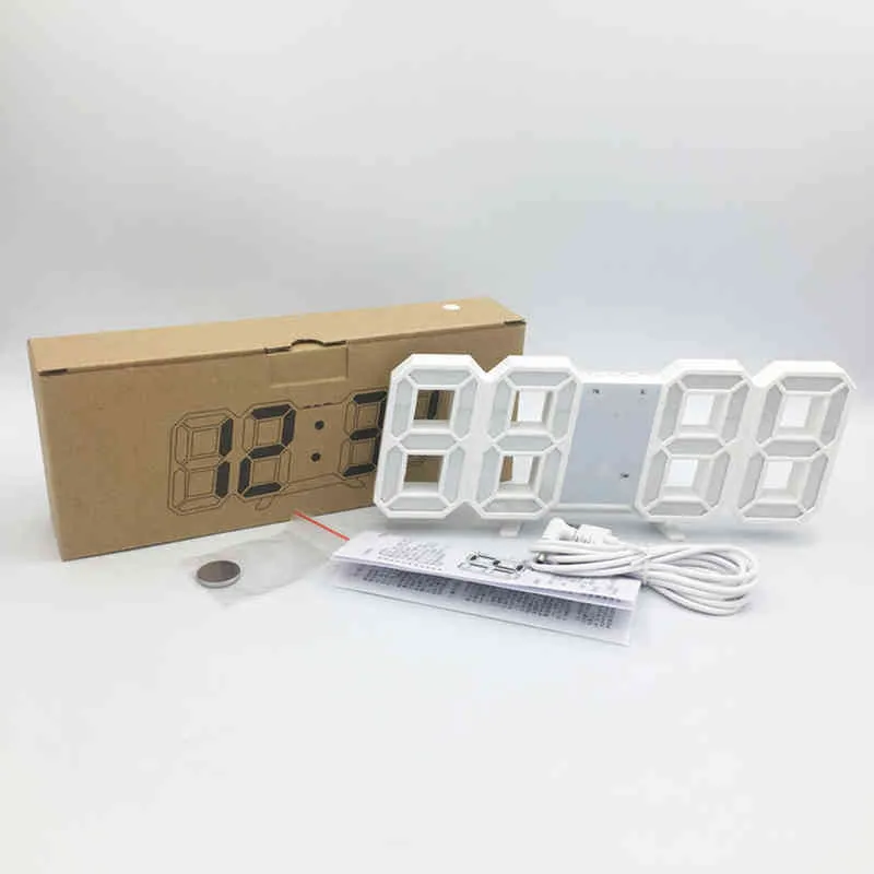 Ledd digitala väckarklockor 3d tidsdatum termometer display hem bord hängande elektroniska klockor sovrum vägg dekoration h1230