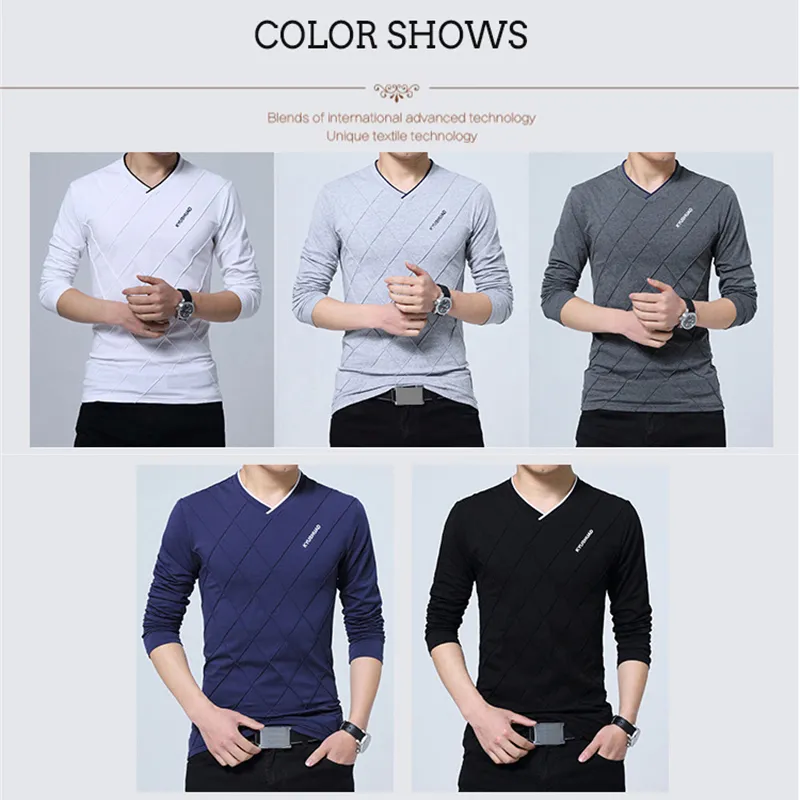 Browon moda erkekler ince fit özel kırışık tasarım uzun şık lüks v boyun fitness tişört tişört homme 220811